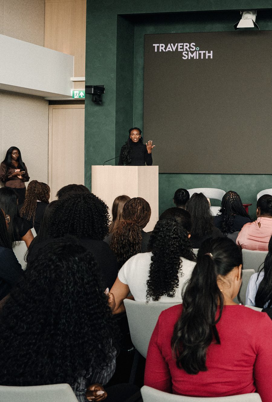 Mariam Jimoh speaking at Travers Smith, London